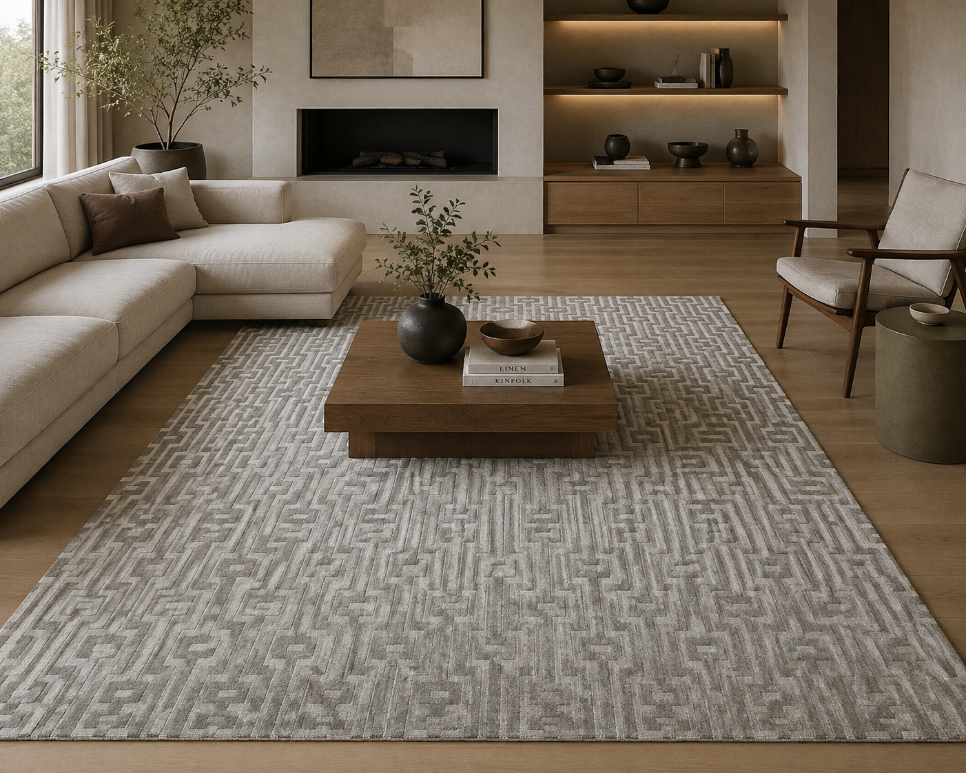 Rug displayed in an elegant interior setting